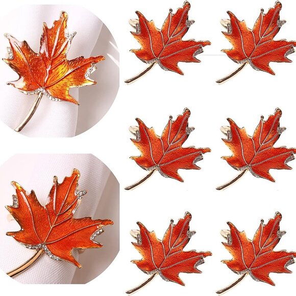 Other - Fall Leaf Napkin Rings Set of 6 Metal Maple Leaves Napkin Rings Holder, 6 Pcs Th